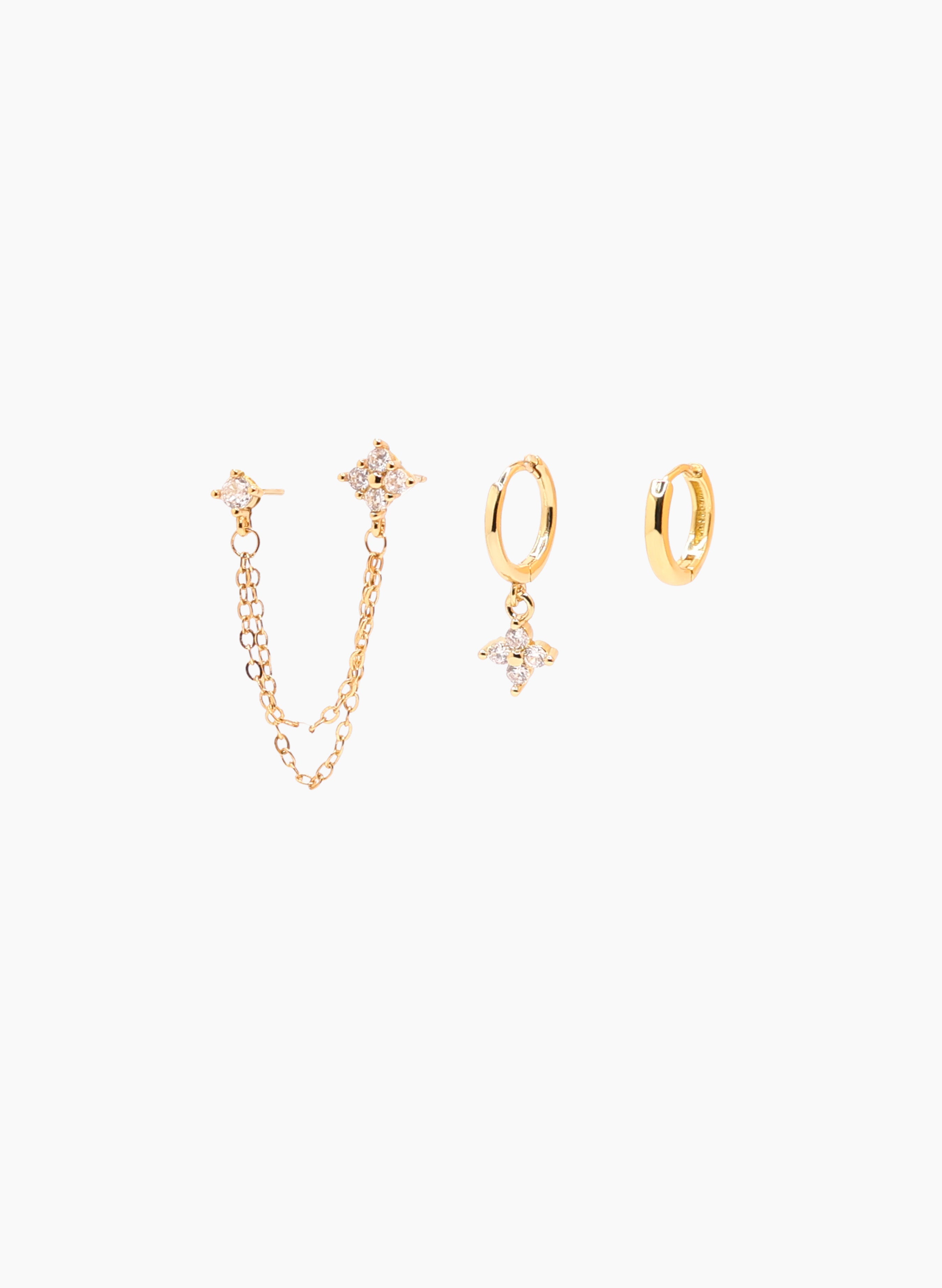 Set de aretes cadena trébol