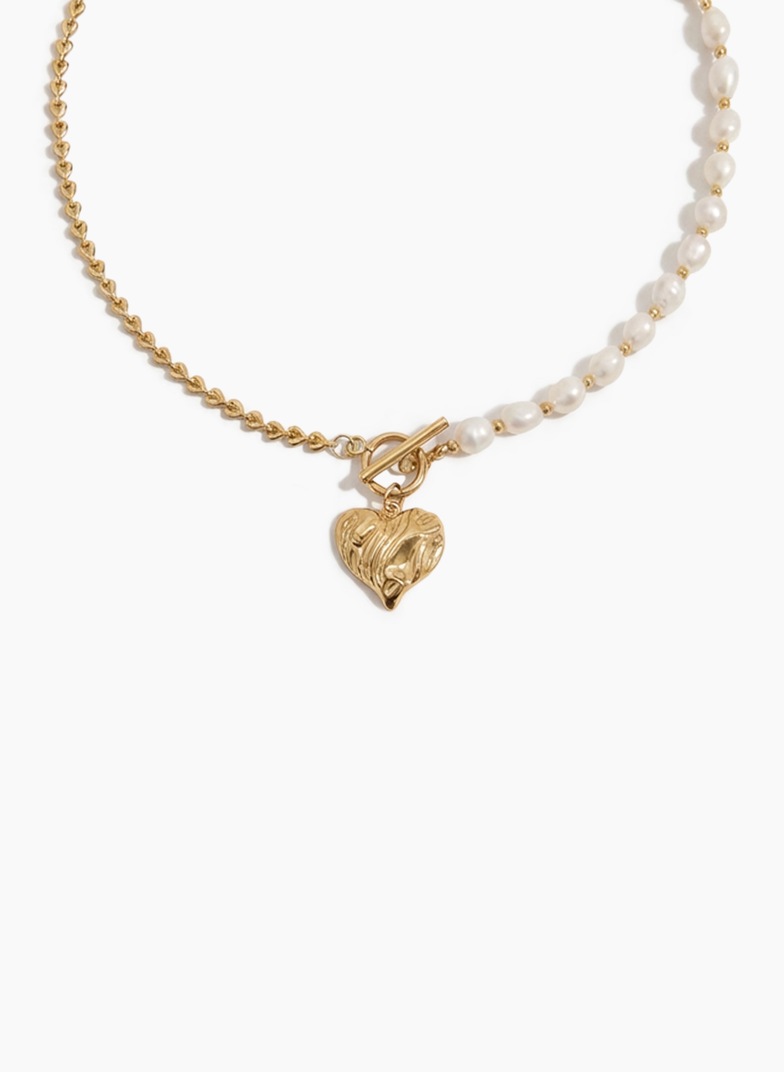 Collar Corazón con Perlas de Acero Inoxidable