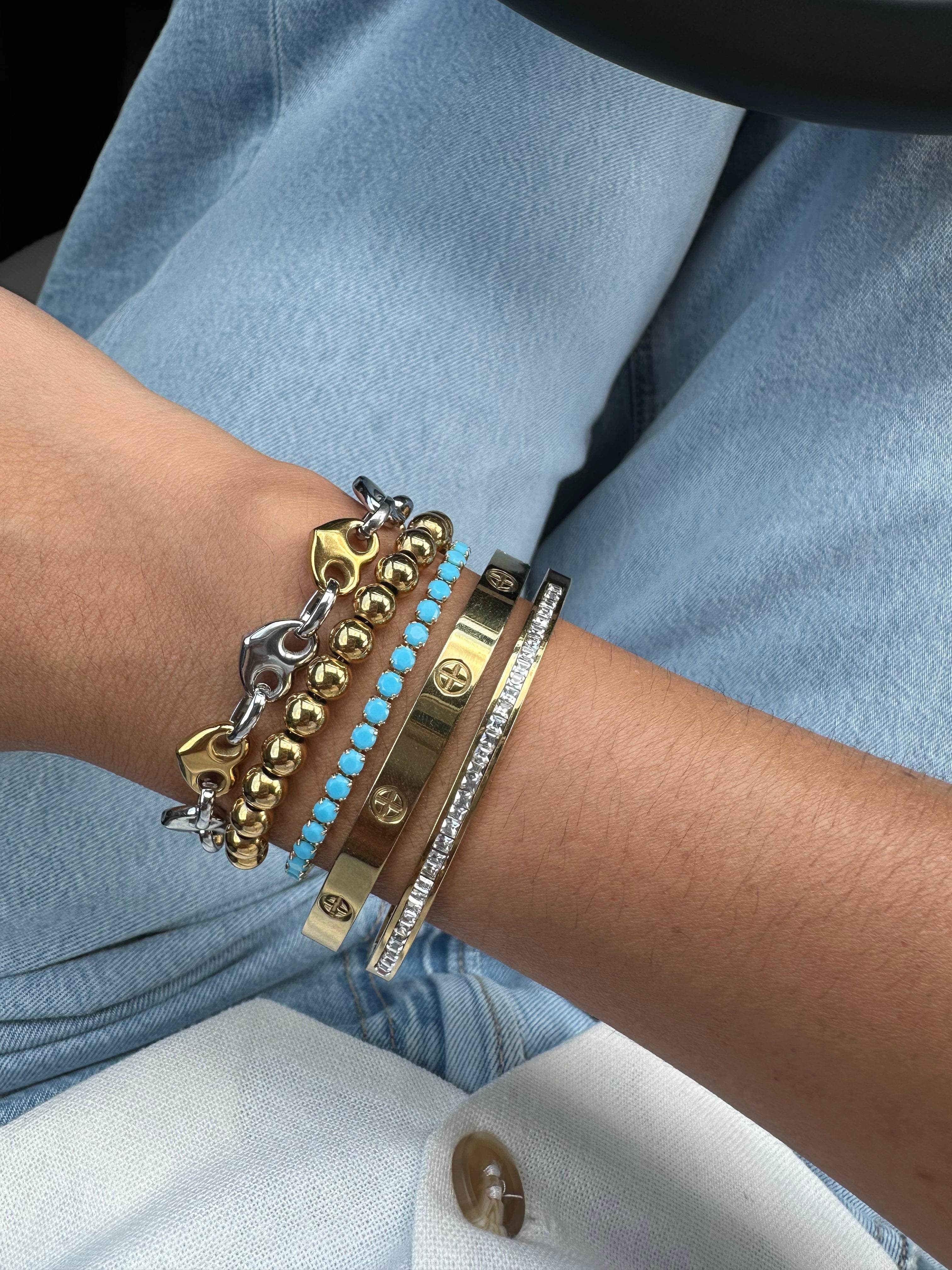 Pulsera Corazones Doble Tono