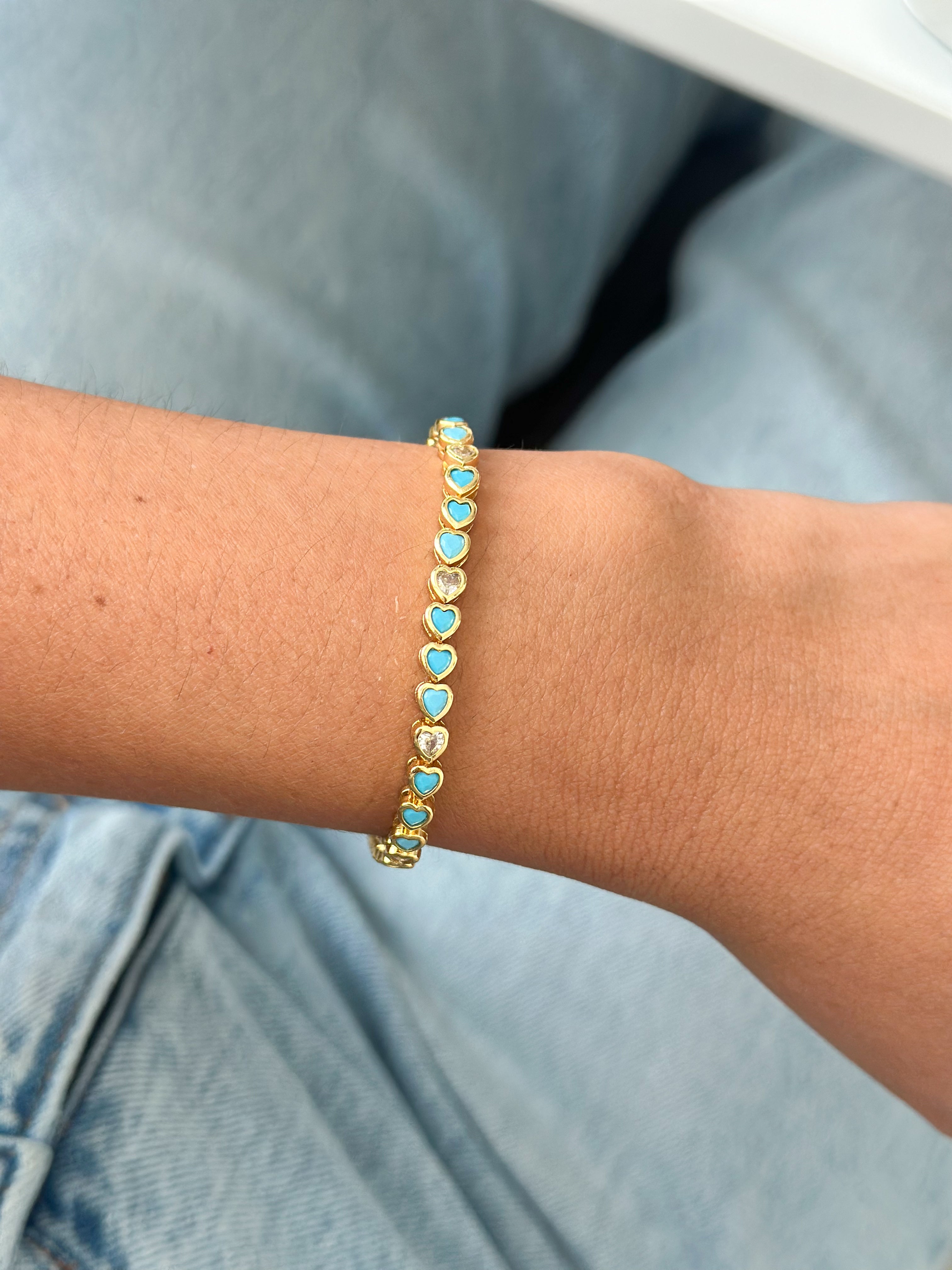 Pulsera Corazones Turquesa