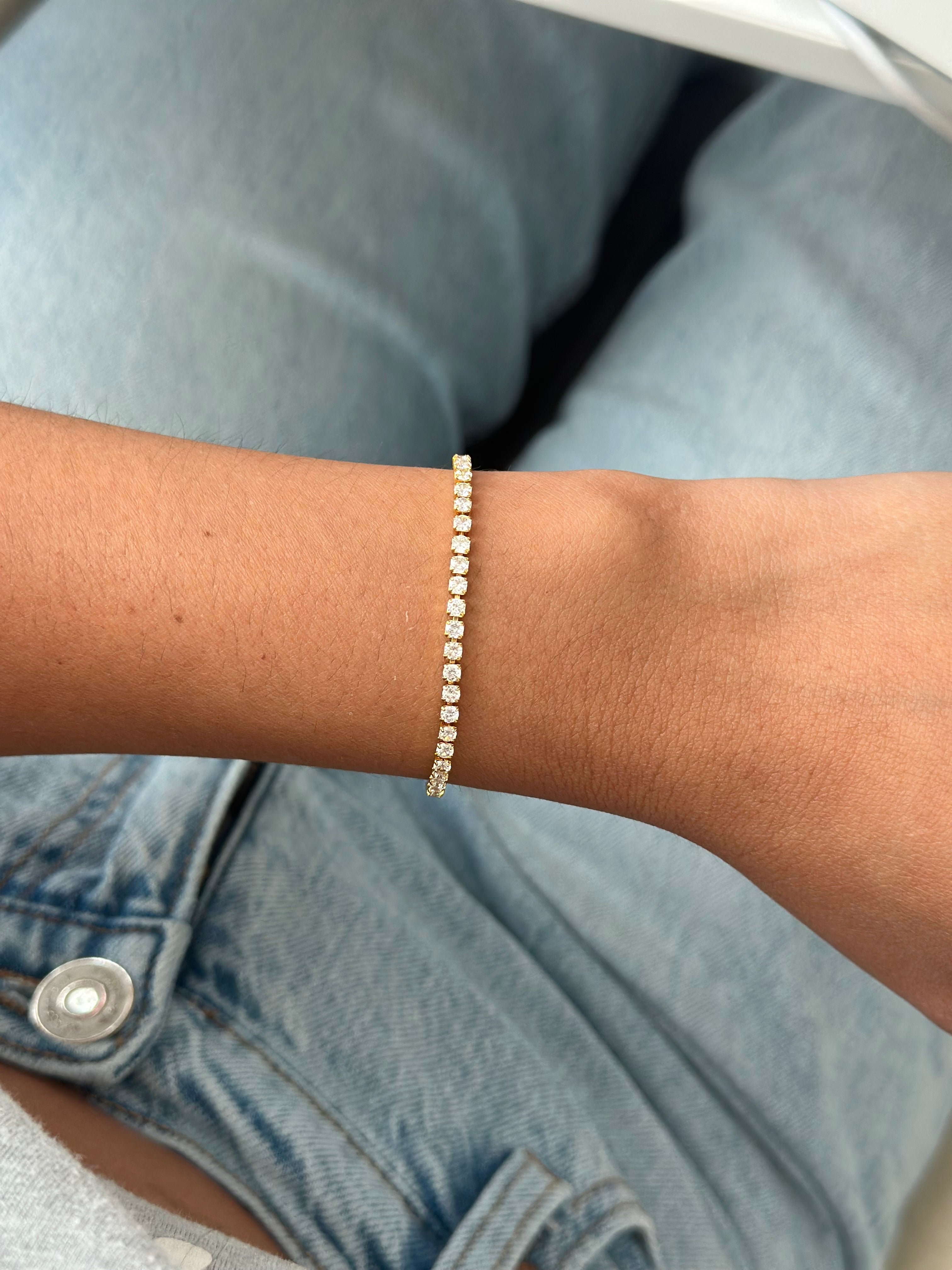 Pulsera Tennis Dorada Clear