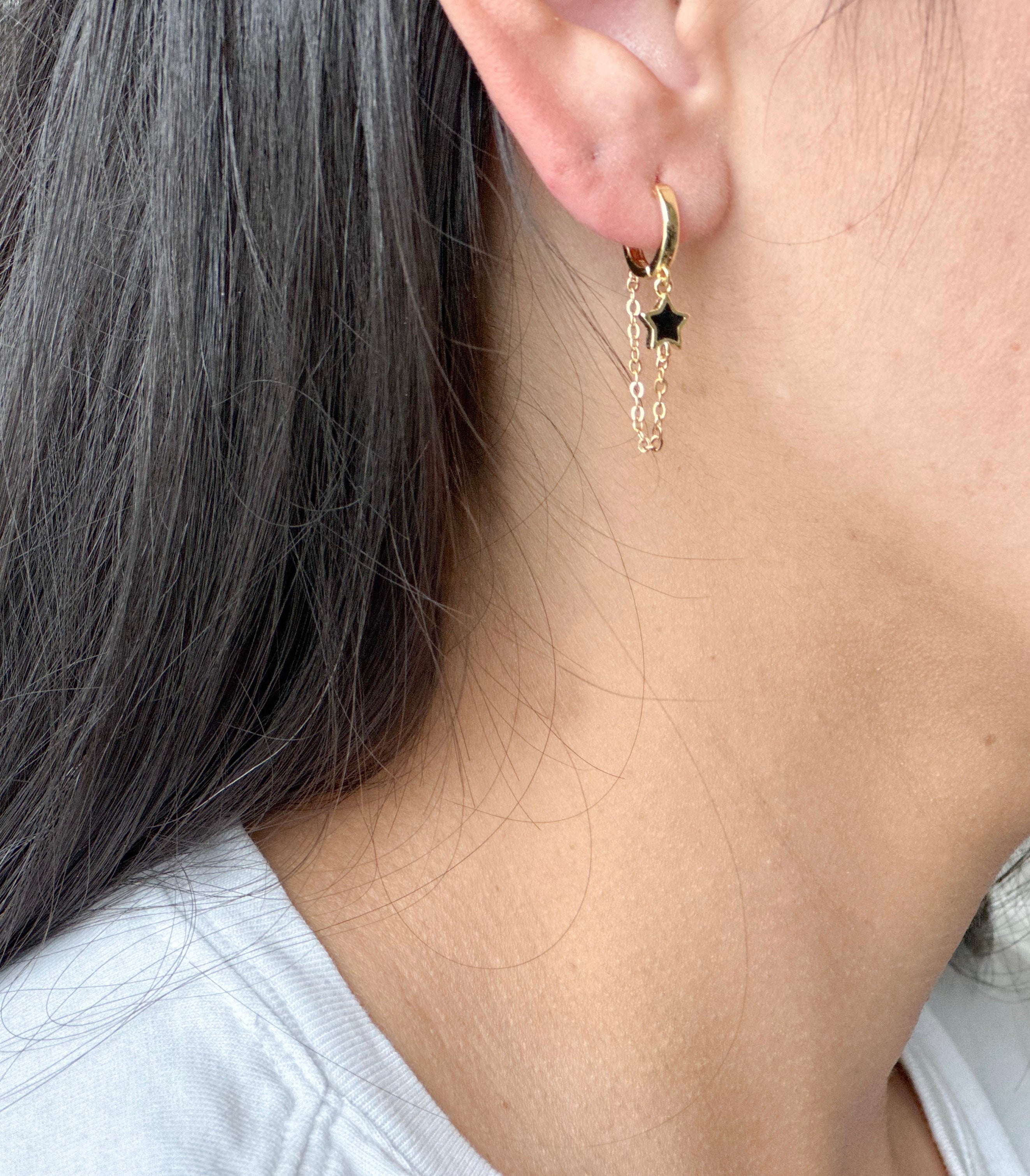 Black Star Chain Earrings